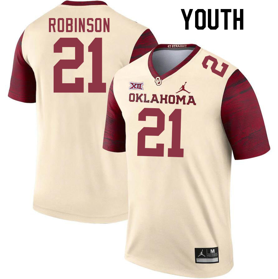 Youth #21 Xavier Robinson Oklahoma Sooners College Football Jerseys Stitched-Cream